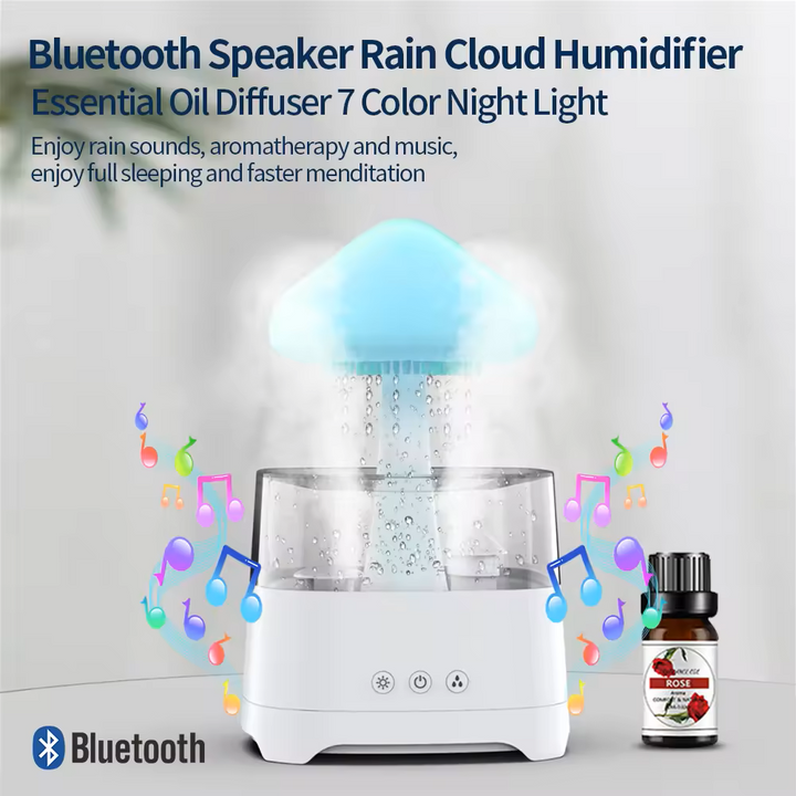 Bluetooth Speaker Rain Cloud Humidifier with LED Lights - Relaxation & Air Purification