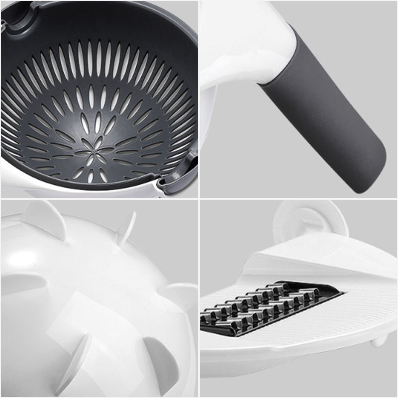 Multifunctional 9-in-1 Vegetable Cutter, Shredder, Portable Slicer, Grater with Drain Basket