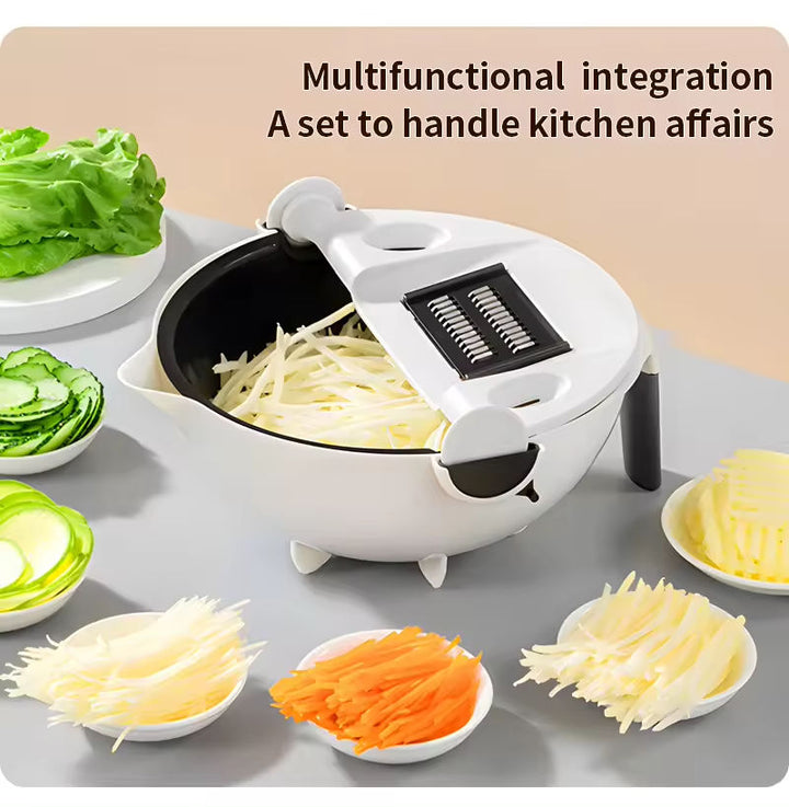 Multifunctional 9-in-1 Vegetable Cutter, Shredder, Portable Slicer, Grater with Drain Basket