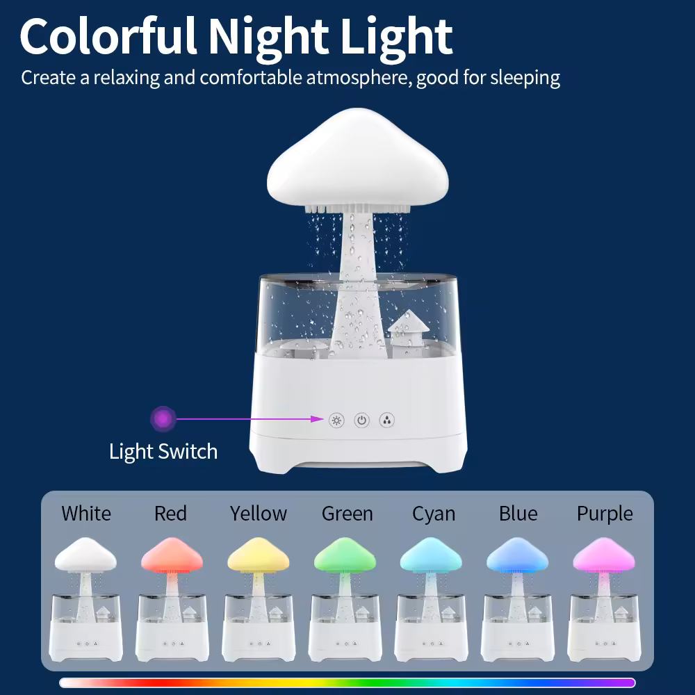 Bluetooth Speaker Rain Cloud Humidifier with LED Lights - Relaxation & Air Purification