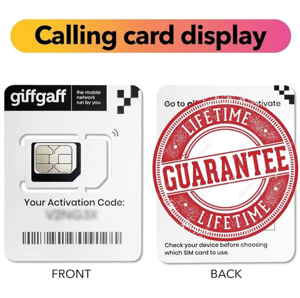 Lifetime Giffgaff- UK SIM CARD