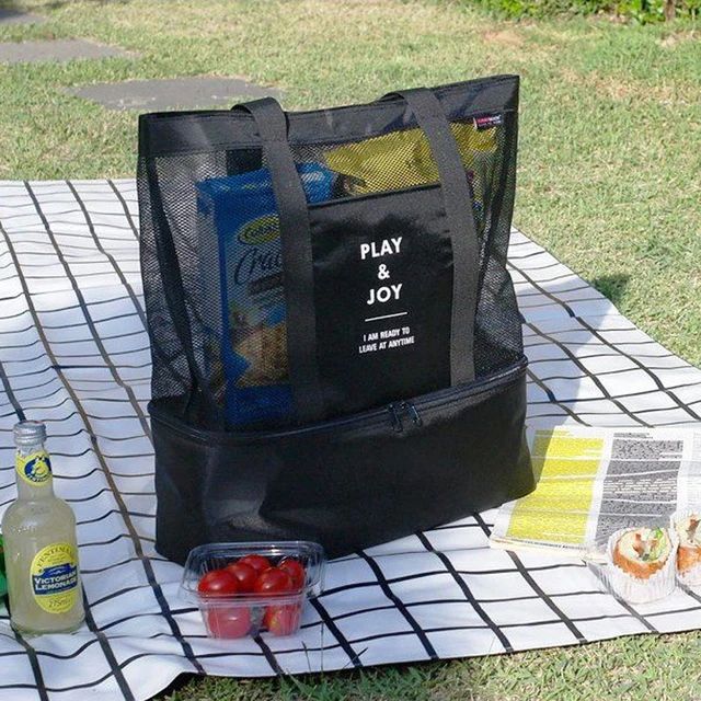 Summer Mesh Beach Tote with Zipper – Ideal for Pool, Camping, and Picnics